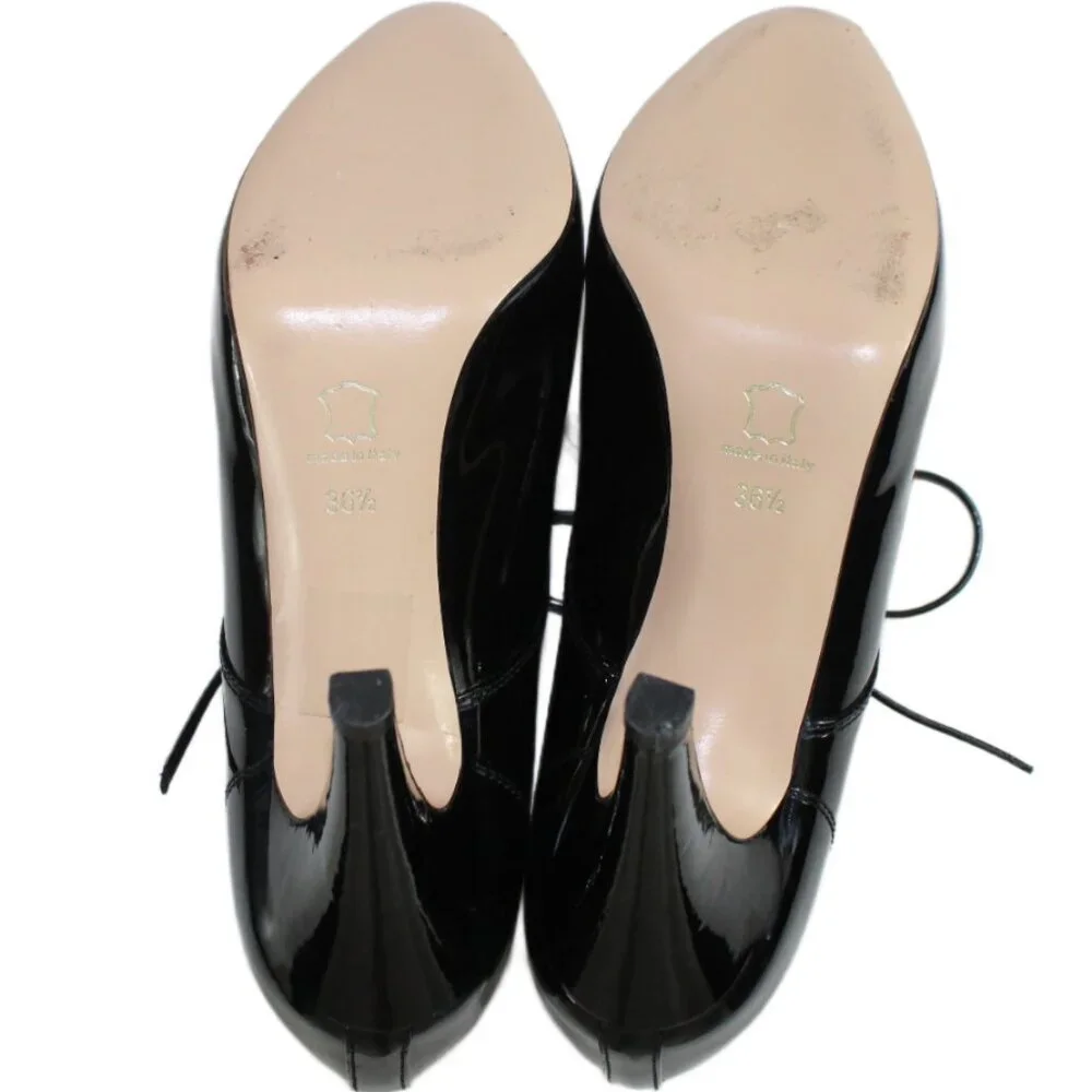 Gianvito Rossi Handcrafted Black Patent Lace Up Stiletto, Size 36.5 (US 6.5)